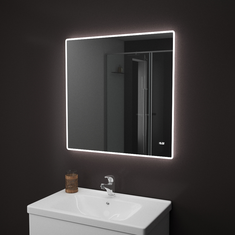 Зеркало для ванной Teymi Tiko Aina 80 х 80 см с LED подсветкой и часами ...